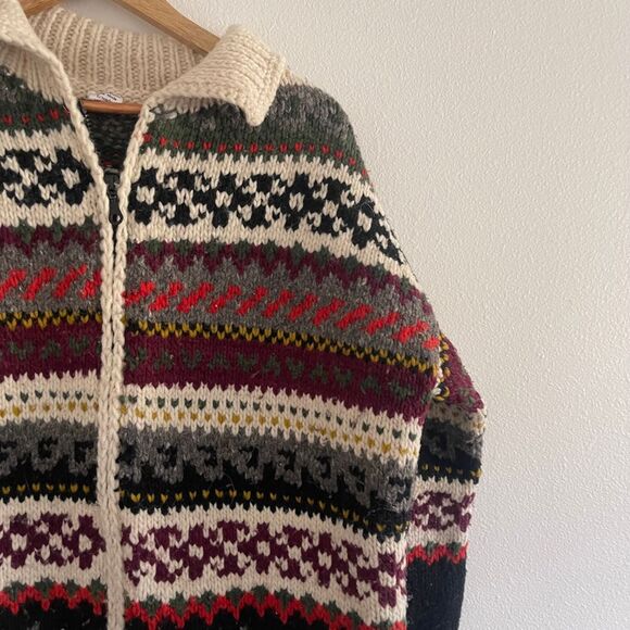 Handmade in Ecuador Zip-Front Oversized Boho 100% Wool‎ Sweater Cardigan - Picture 10 of 13